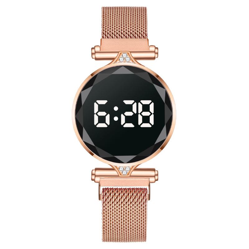 

Wristwatches Retro Round Quartz LED Digital Dial Casual Wrist Watches Stainless Net Strap Fashionable Clock Waterproof Wristwatch For Women, Red
