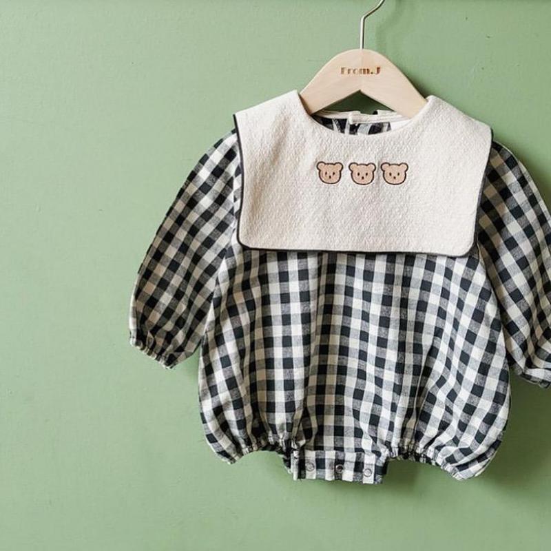 

Rompers Winter Baby Thick Warm Bodysuits Cute Little Bear Print Long Sleeve Girls Bodysuit Kid Boys Plaid Jumpsuit ClothesRompers, Hat