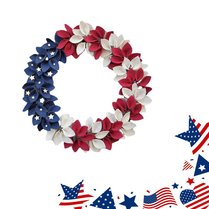 

Decorative Flowers & Wreaths Independence Day Wreath Decorations American Flag 4th Of July For Front Door Red White And Blue Welcome Sign, As pic