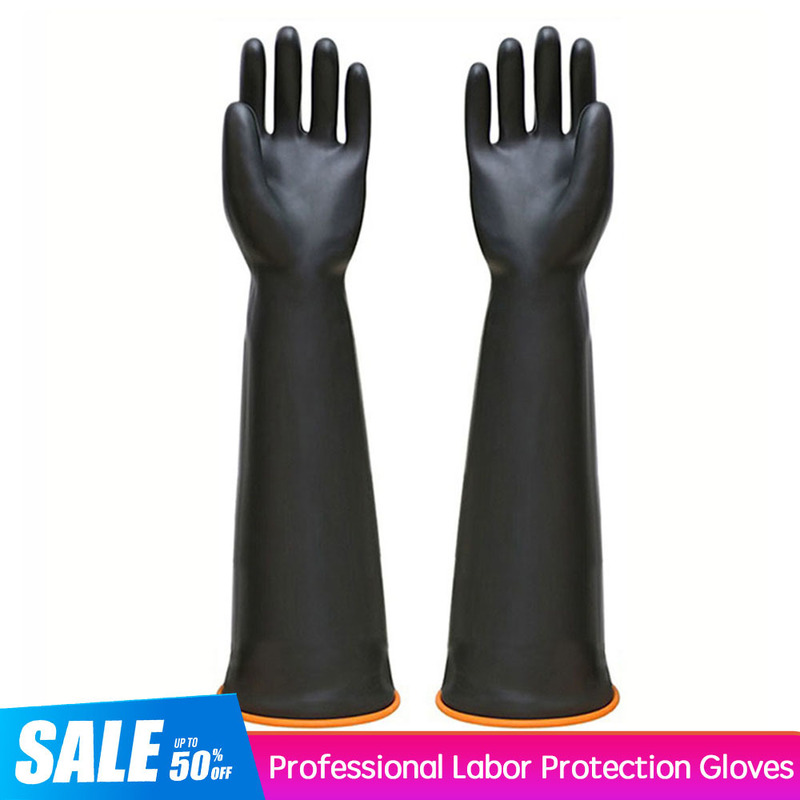 

35 45 55cm Black Gloves Heavy Duty Rubber Acid Alkali Resistant Chemical Work Safety For Industry Labor Protective Glove 220812