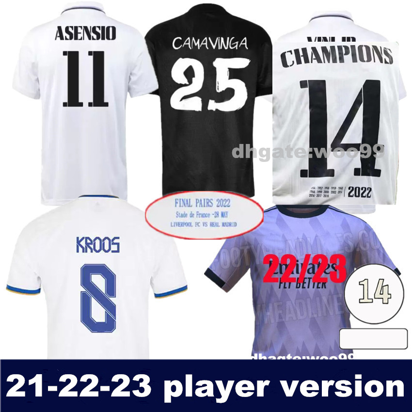 

player version 21 22 23 HAZARD BENZEMA Mens Soccer Jerseys REAL MODRIC MARIANO KROOS ISCO ASENSIO MARCELO BALE Home White Away 3rd MADRIDS Football Shirts, 22-23 picture number