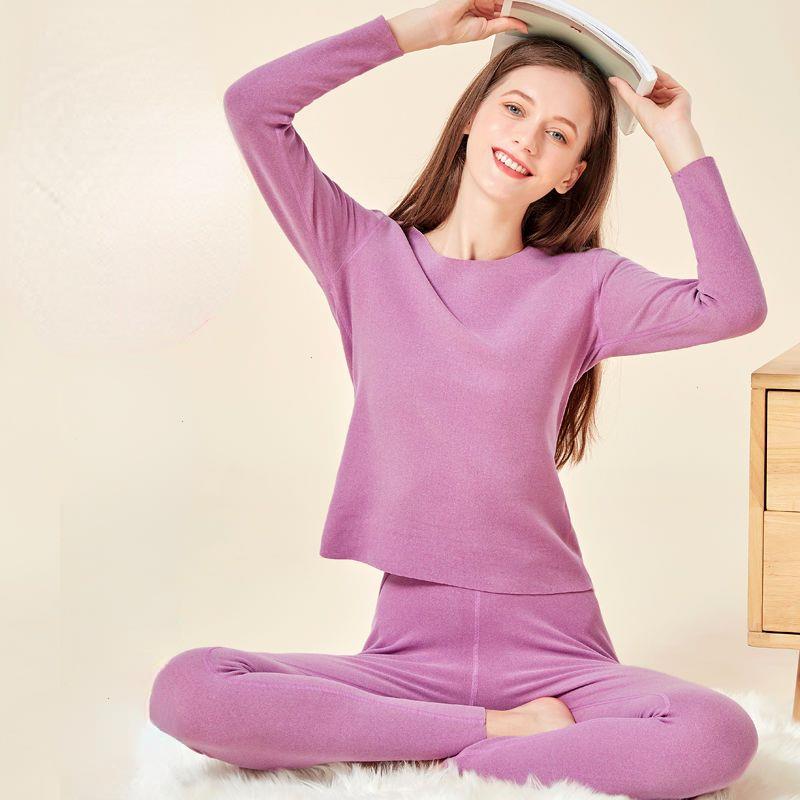 

Thermal Underwear Womens Breathable And Comfortable Thick Velvet Heating Autumn Clothes Base, Purple