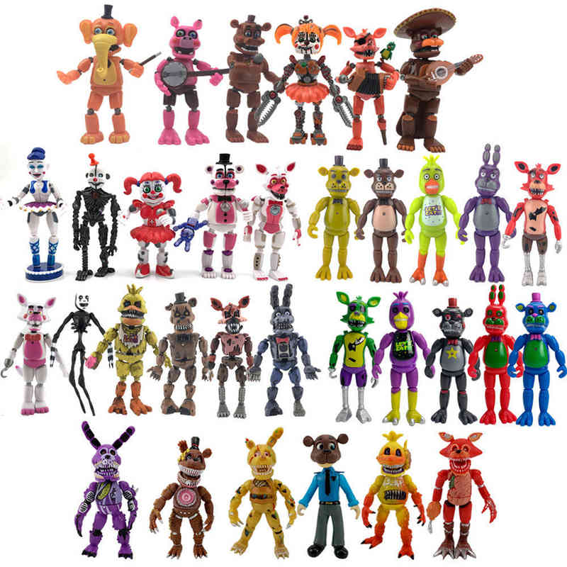 

FNAF Freddys 5 Nights Building Blocks Bricks Nightmare Freddy Bonnie Chica Foxy PVC Doll Collection Model Toys Set Gift For Kids
