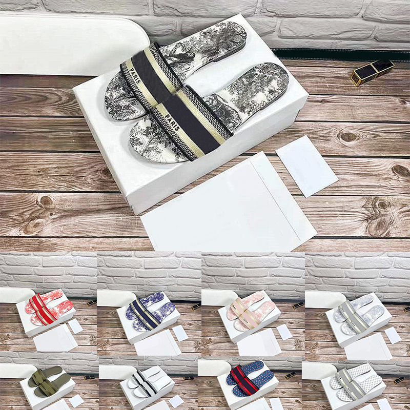 

Women luxury Designer Sandals Floral brocade Gear bottoms Slippers Leather Summer Flat Slipper Embroidery fashion beach woman Big head Rainbow letters 35-42, 14