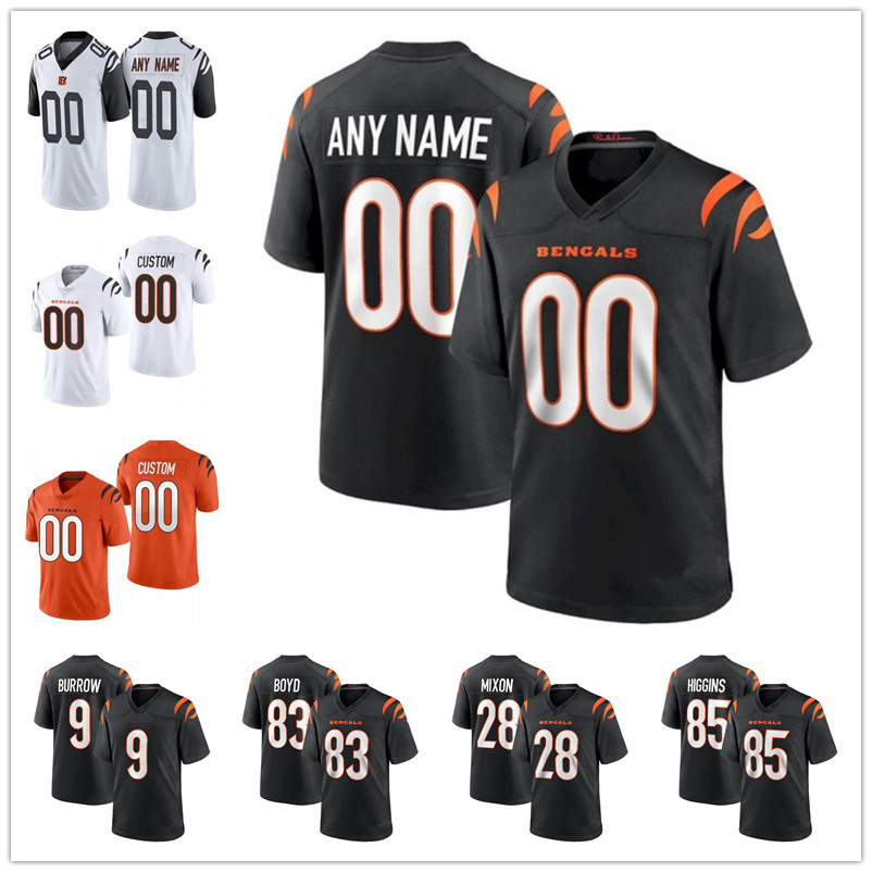 

custom 9 Joe Burrow 1 Ja'Marr Chase 28 Joe Mixon custom 30 Jessie Bates III 2 Evan McPherson 85 Tee Higgins 83 Tyler Boyd 94 Sam Hubbard 23 Daxton Hill Football Jerseys, Color