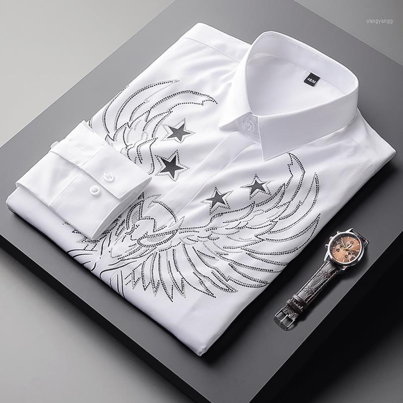 

Men's Casual Shirts European And American Fashion Brand Spring Autumn Cartoon Eagle Diamond Printed Shirt Business Leisure Slim Long, Black
