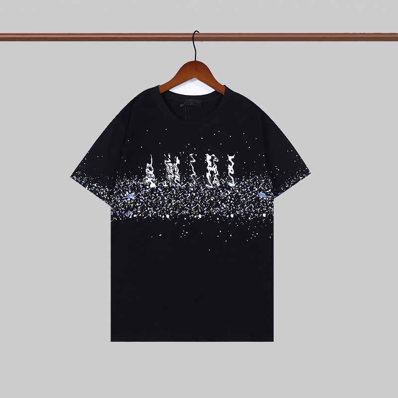 

Men' T -Shirts European And American Tide Brand Stars Spray Letters Short Sleeve Casual Loose Cotton T -Shirt For Men And Women, White