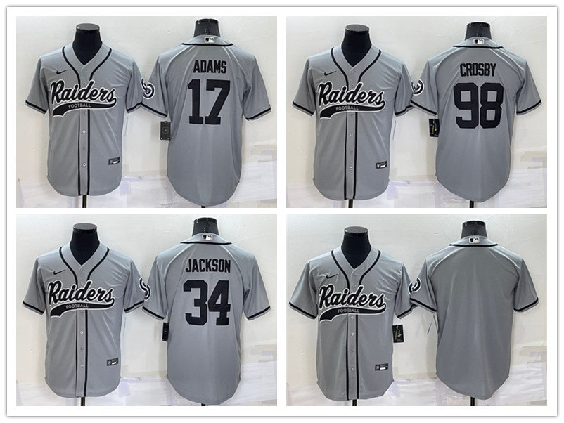 

Las Vegas''Raiders''Men Davante Adams #17 Bo Jackson #34 Maxx Crosby #98 Blank Gray Cool Base Stitched Baseball football Jersey, Custom name and number