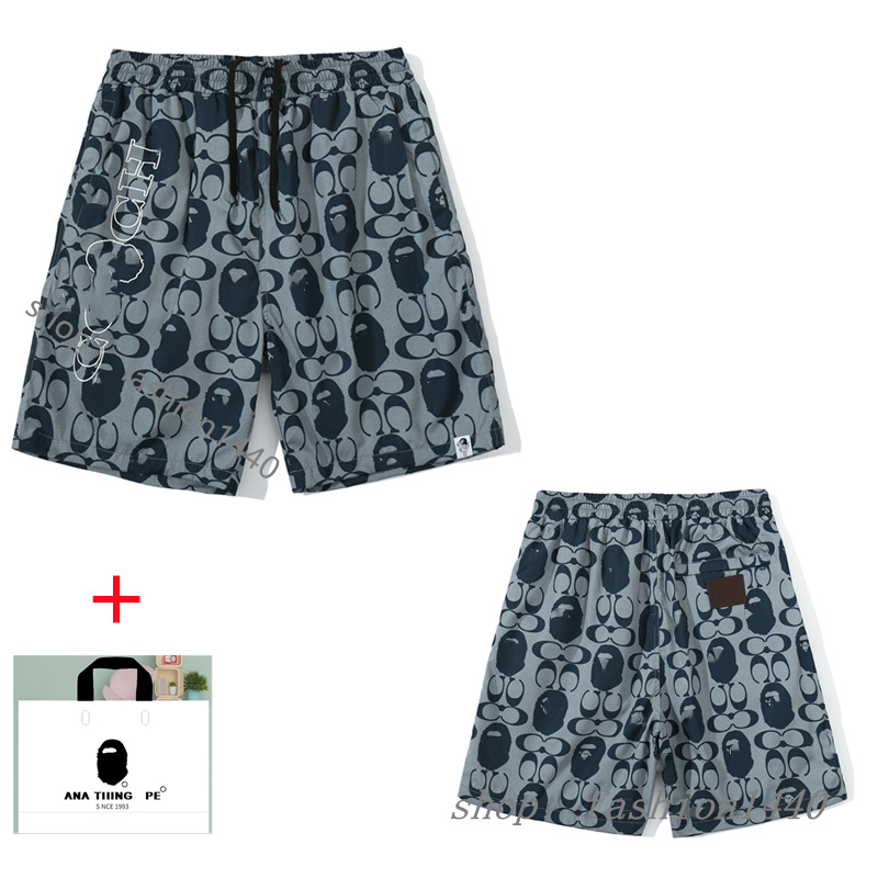 

ape shorts mens swim shorts designer shorts shark luminous inaka Reflective oversize polyester camouflage sweatshirts beach pants high quality stitching C13, 1pcs button