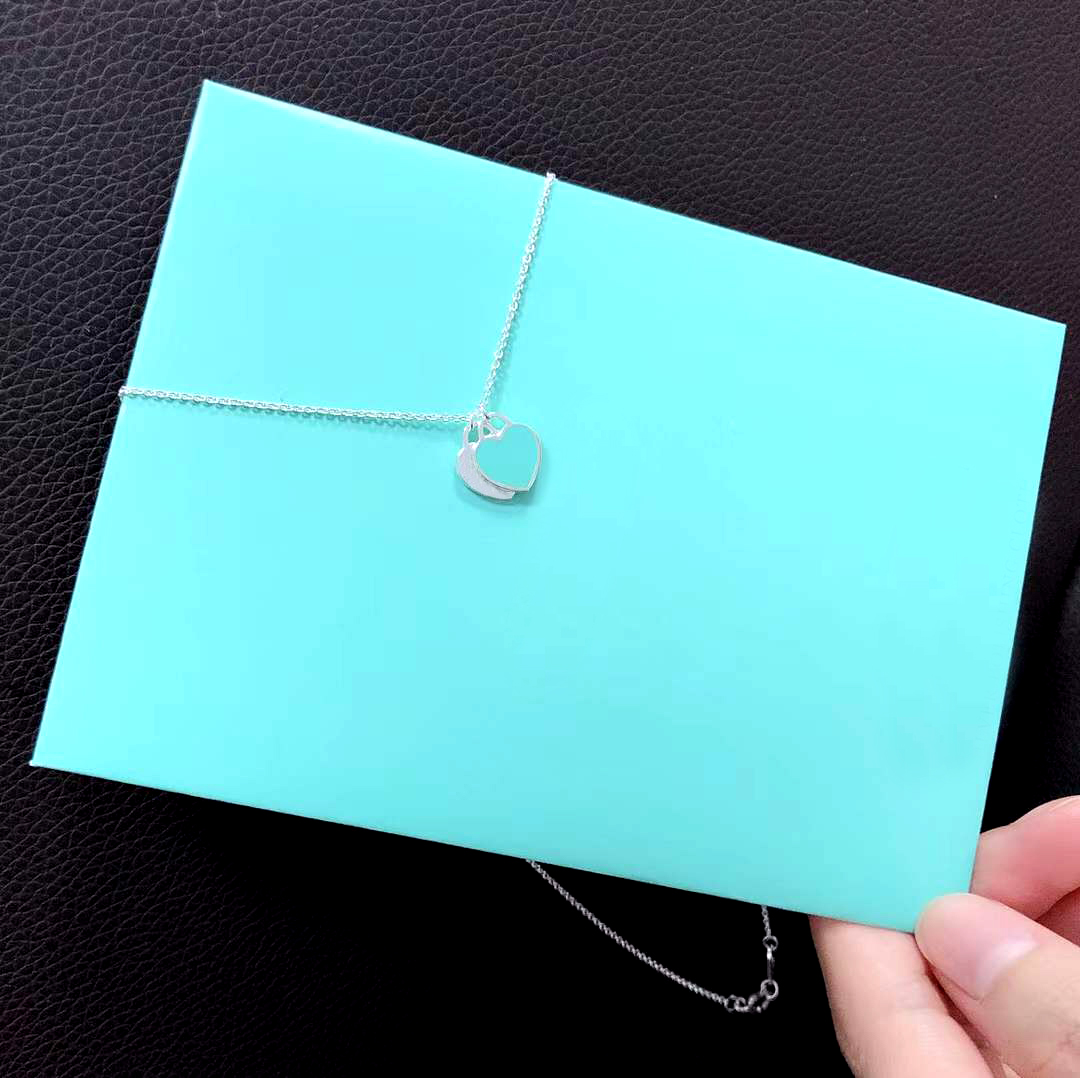 Blue box love Heart Necklace for Woman couple high quality ceramics 45cm red pink collarbone chain fashion Girls Jewelry Womens Luxury Designer p