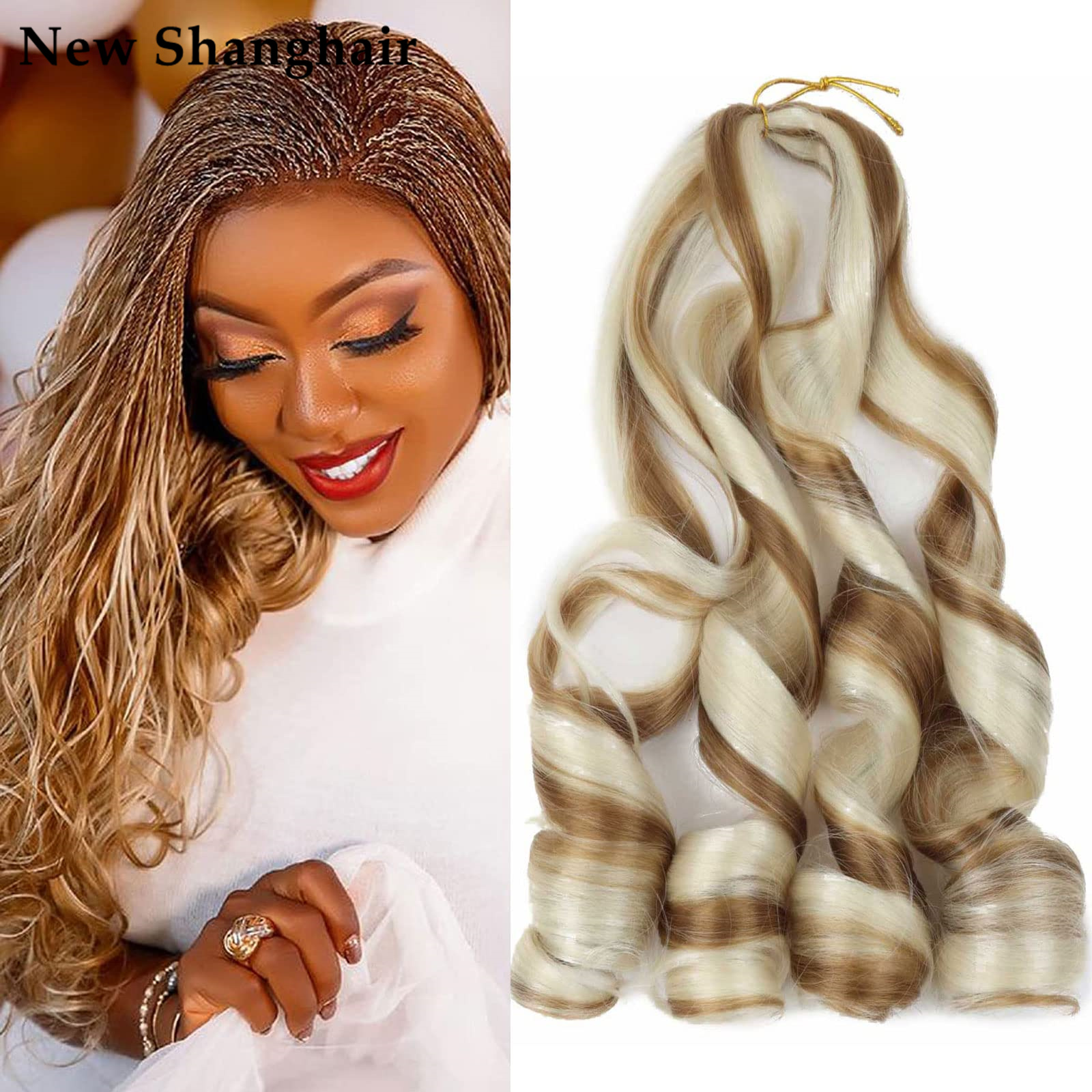 

French Curly Braiding Hair Pre Stretched Bouncy Braiding Hair 22 Inch Loose Wavy Strech 75/Pack French Curl Synthetic Hair Extensions BS04, 1b