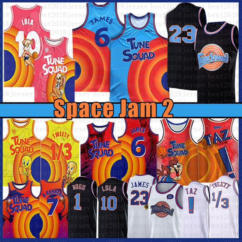 

2021 Space Jam 2 Tune Squad Basketball Jersey 6 Lebron James 23 Michael NCAA 1 Bugs Movie 10 Lola D.DUCK ! Taz 1/3 Tweety 7 R.RUNNER movie Jerseys
