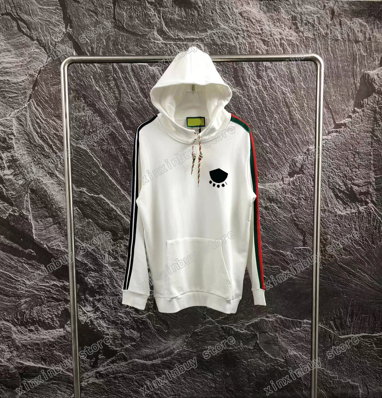 xinxinbuy Men designer Sweatshirts Hoodies cotton Paris Strip webbing Sportswear Belt casual high quality white green S-XL
