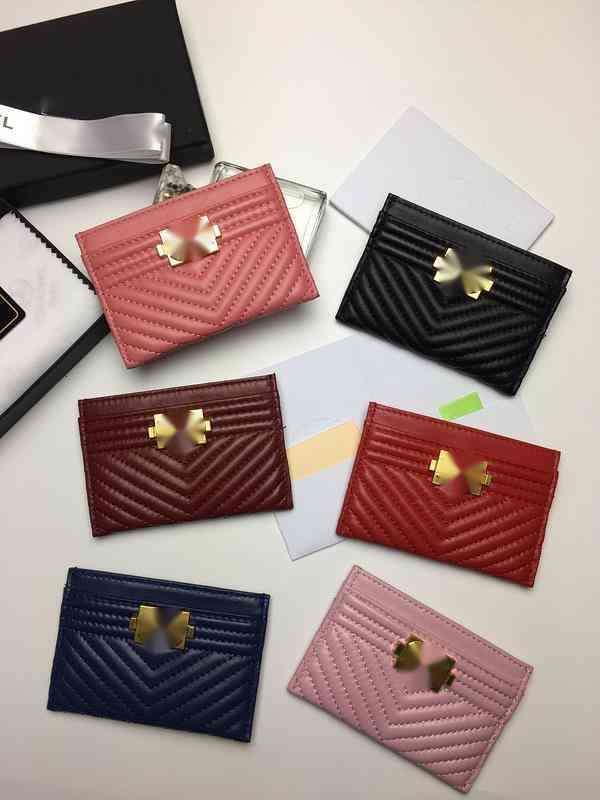 

Luxury Brand design 84431 Letter plaid CC chain short wallet V shape lambskin women's le boy pocket Real Leather zipper card pack coin Purse Clutch Pouches