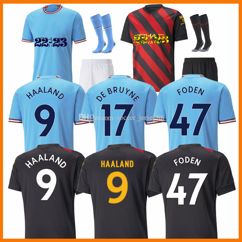 

22 23 HAALAND soccer jerseys DE BRUYNE PHILLIPS GREALISH STERLING MANS CITIES FERRAN MAHREZ FODEN 2022 2023 fan player version football shirt uniforms men kids kits, 21-22 kids third kit