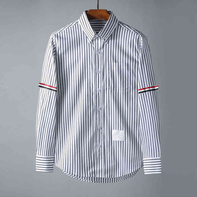 

2021 Autumn Shirts Cotton Men Slim White Black tb Striped Long Sleeve Casual Shirt Spring Men's Clothing