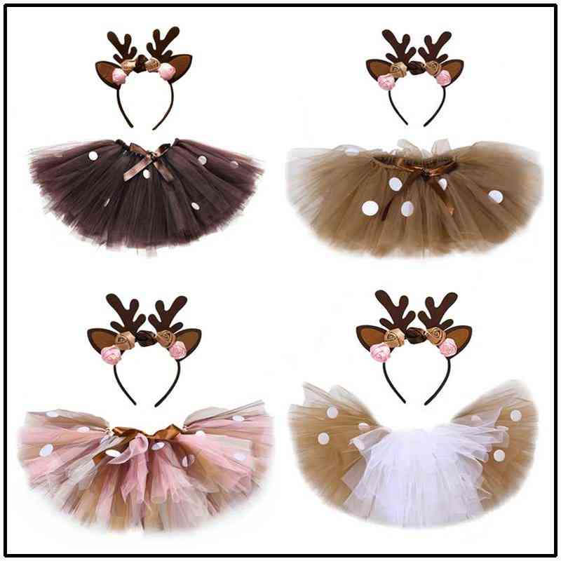 

New 4 Colors Deer Girl Tutu Skirt Christmas Come Kids Reindeer Tulle Skirt For Halloween Carnival Children Outfit 1-14 Years L220715, Skirt a
