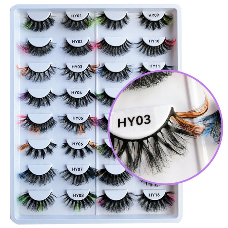 

Two-color False Eyelashes Blue Red Pink Mix Dramatic 3D Faux Mink Colored Eye Lashes For Dolls Ombre Rainbow Color Lash Party