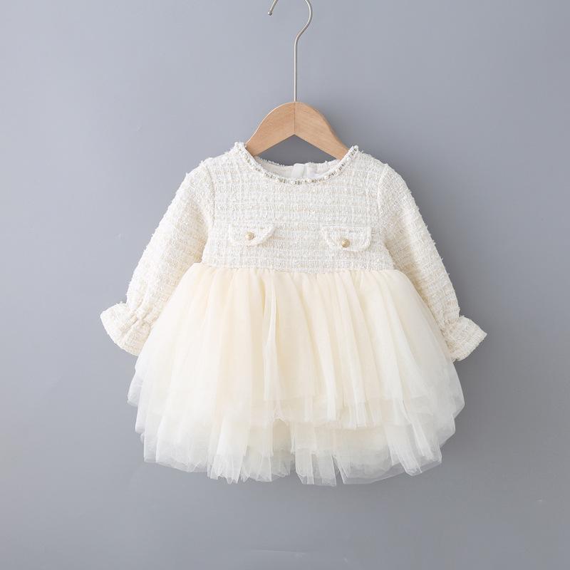 

Girl's Dresses Children's Autumn Baby Girls Layered Dress Kids Girl Clothes Clothing For With Pearls 0-4YGirl's, Beige