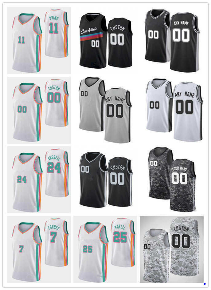 

75th Custom Jersey San Antonio''Spurs''Men Women Youth Jakob 25 Poeltl Joshua 11 Primo Devin Vassell Bryn 7 Forbes Basketball Jerseys, Color