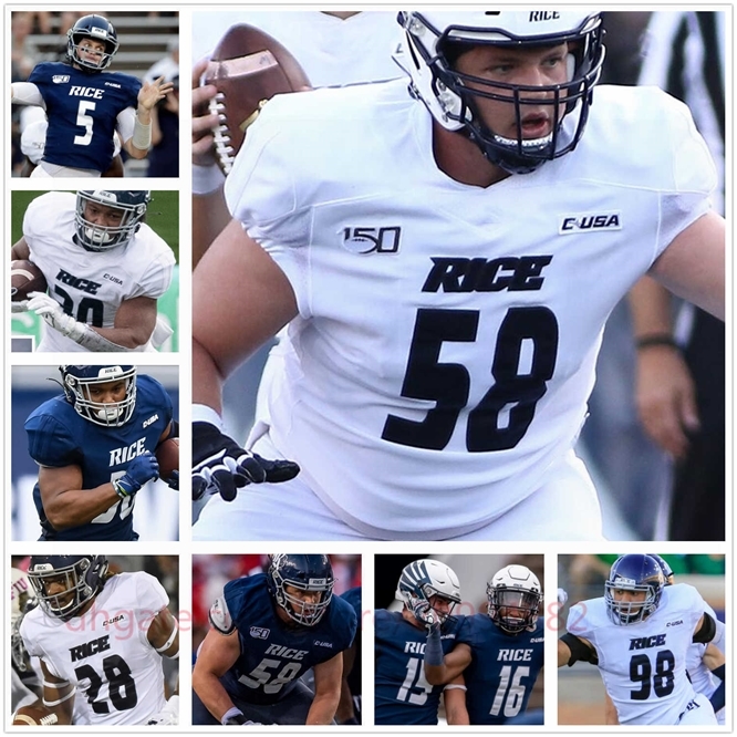 

Xflsp Custom Rice Owls Football Jersey NCAA College Tom Stewart Aston Walter Brad Rozner Austin Trammell Blaze Alldredge Wiley Green mens women, Blue with 150th patch