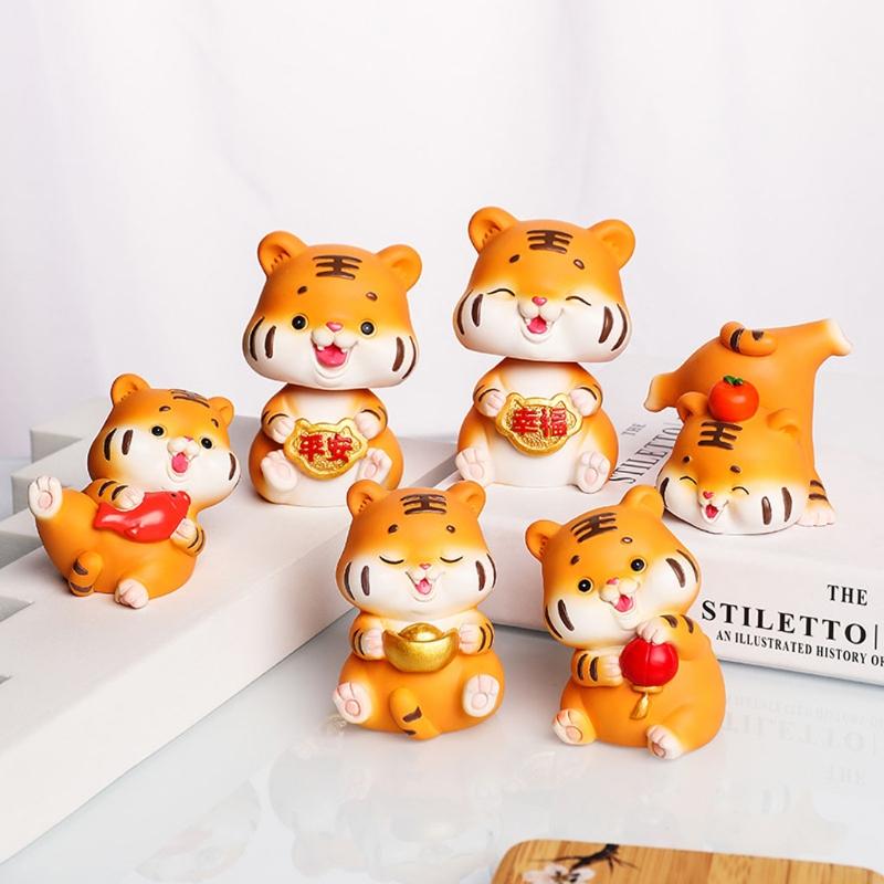 

Decorative Objects & Figurines Desktop Tiger Ornament Cute Shaking Head Statue For 2022 Chinese Year Lucky Zodiac Home Car Blessing Souvenir