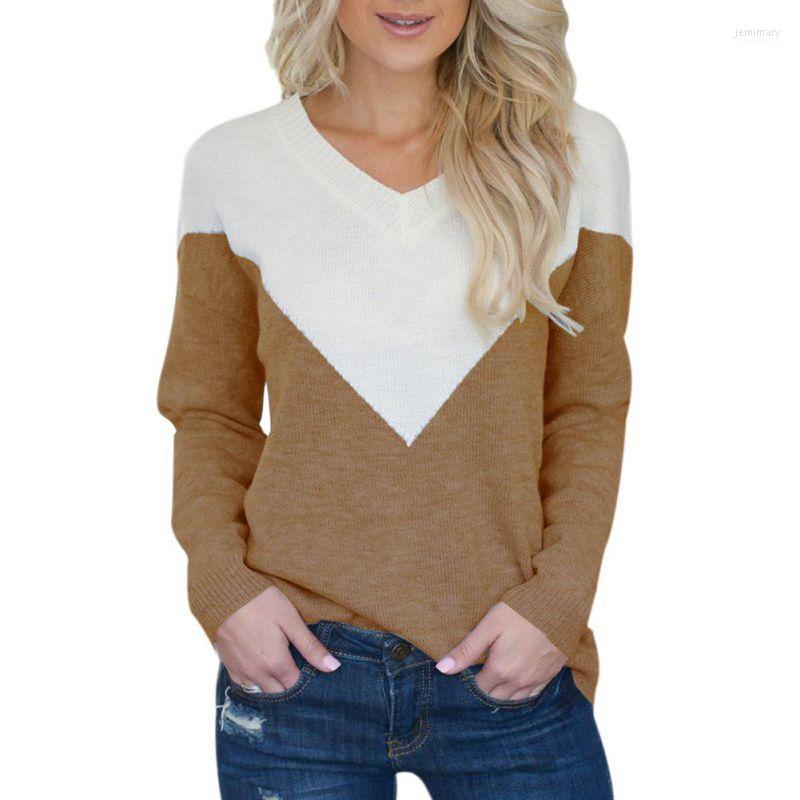 

Women' Sweaters Fashion V Neck Patchwork Basic Pullover Women Lady Pullovers Knitted Autumn Clothing Jemi22, Black