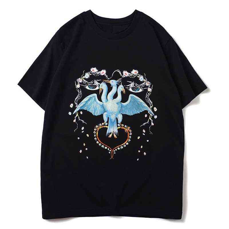 

2020 Mens Stylist T Shirt Man High Quality Short Sleeve Men Women Couple Bird Print Fashion Casual Loose Tee, Black