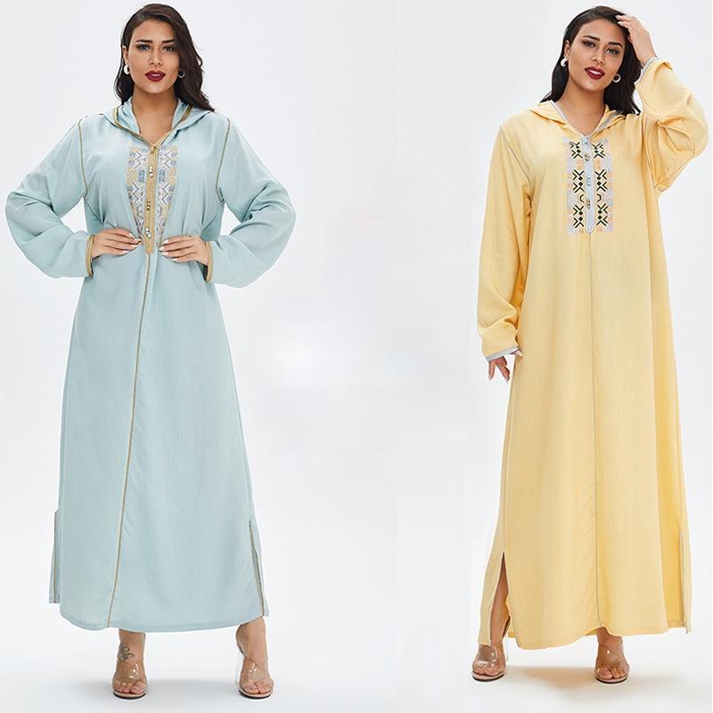 

Casual Dresses Caftan Marocain Abaya Dubai Turkey Islam Muslim Hijab Hoody Dress African For Women Robe Arabe Musulman Djellaba Femme, Blue