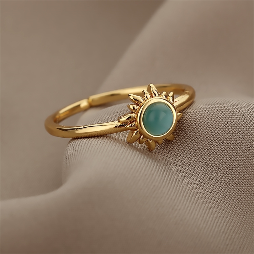 

Vintage Opal Rings For Women Stainless Steel Sun Rings Moonstone Ring Accessories Jewelry Gift Friend Mom Bijoux Size 7 220728