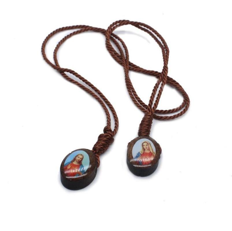 

Pendant Necklaces Catholic Virgin Mary Wooden Necklace Classic Religious Style Simple Casual Jewelry Accessories