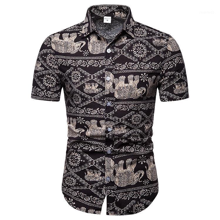

Loldeal Men's Printed Slim Fit Casual Shirt Linen Short-sleeved Flower Shirts, Tc22