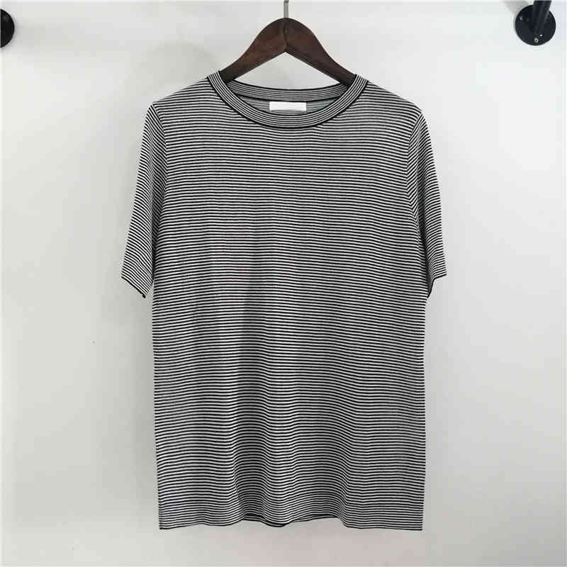 Women's Knits Tees Knitwear women's short sleeve summer light breathable comfortable Tencel versatile stripe loose slim top