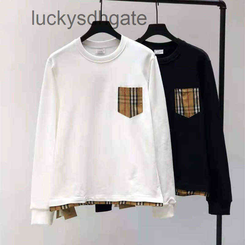 

Brand Designer B BR Hoodies and Coats High version BATB family men's women's lovers' patch pocket grid stitching round neck sweater autumn, White