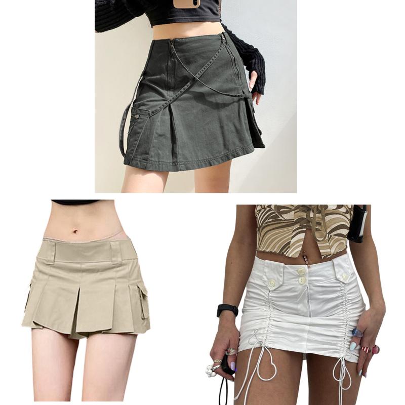 

Skirts Retro Zipper Up Pockets Cargo Skirt High-waisted Warp Sexy Bottoms Streetwear Fairycore ClothesSkirts, As pic