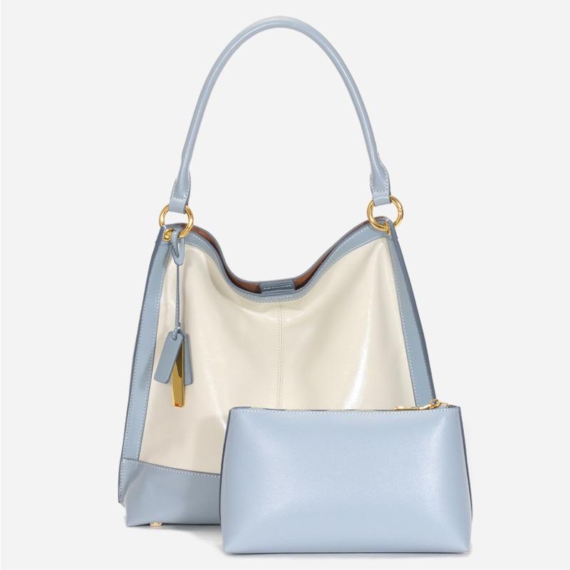 

Evening Bags Luxury Fashion Leather Handbags Women Composite Patchwork Cowhide Large Capacity Bucket For Tote Shoulder, Blue
