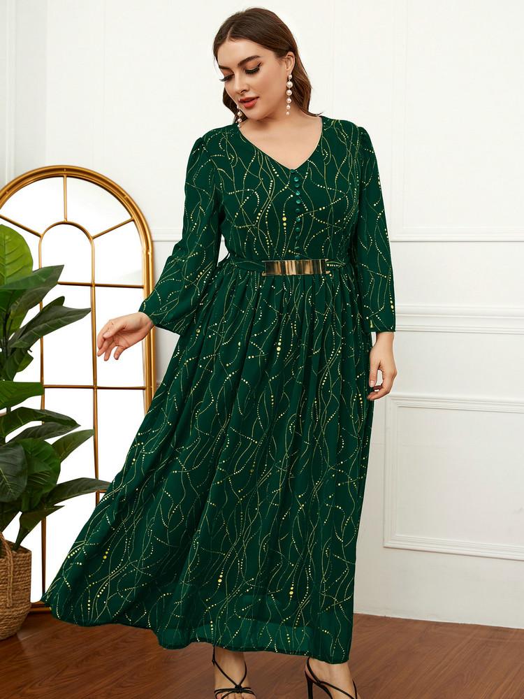

Plus Size Dresses Large Maxi For Women 2022 Spring Luxury Chic Elegant Long Sleeve Muslim Party Evening Festival ClothingPlus, Green
