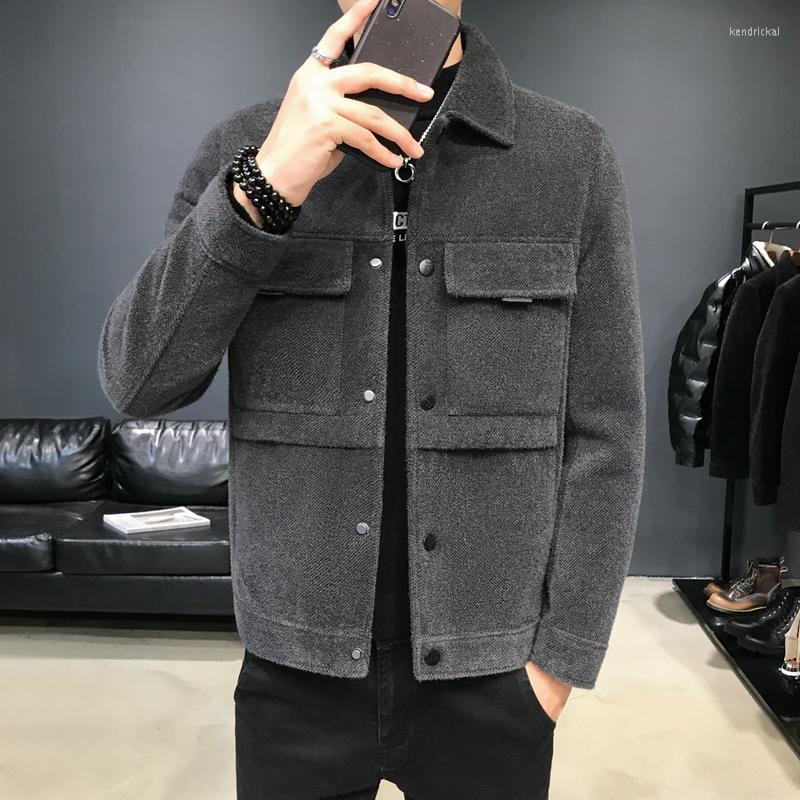 

Men's Wool & Blends 2022 Winter Jacket Solid Color Trench Coat Short Slim Casual Business Overcoat Social Windbreaker Men Clothing Kend22, Black