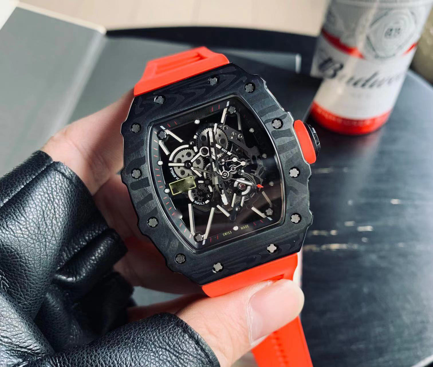 High Quality 5 Colors Brand New Men's Automatic Mechanical Watches Carbon Fiber Material Sapphire Glass Rubber Strap