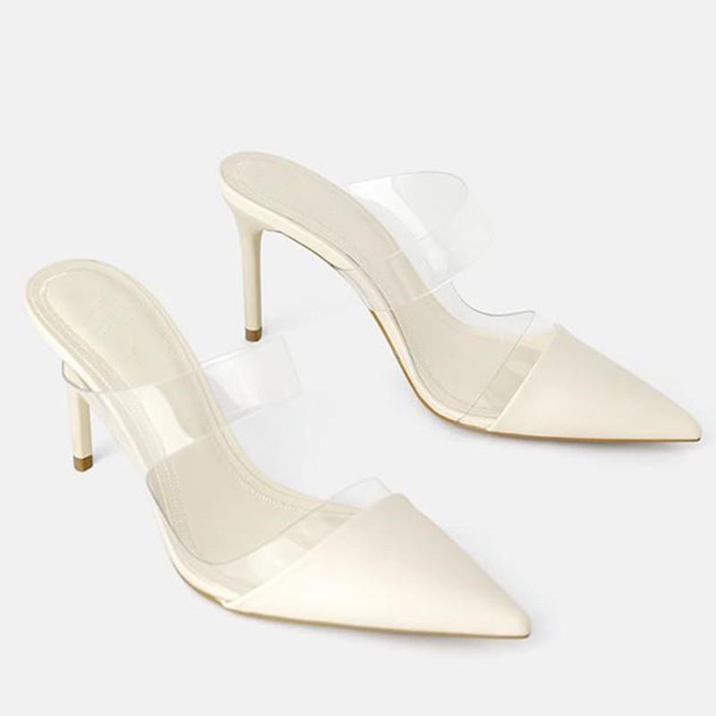 

Slippers Female Shoes Pointed Toe Flat Transparent Heel Slides Fashion Heeled Mules 2022 Thin Luxury High Basic Sexy Rome ScandaSlippers
