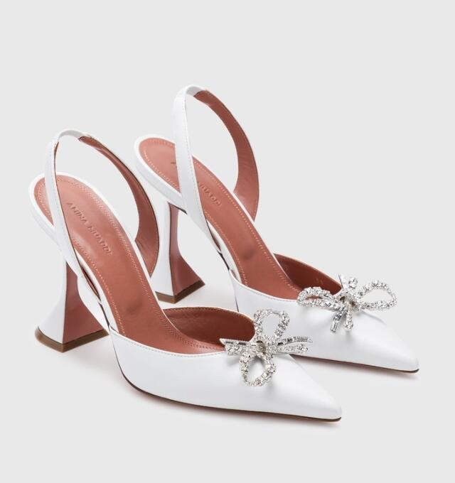 

Amina Muaddi Womens sandals leather sole designer high heels 10cm crystal bow diamond chain decoration banquet women white silk wedding sexy formal shoes, Amina crystal bow 1152