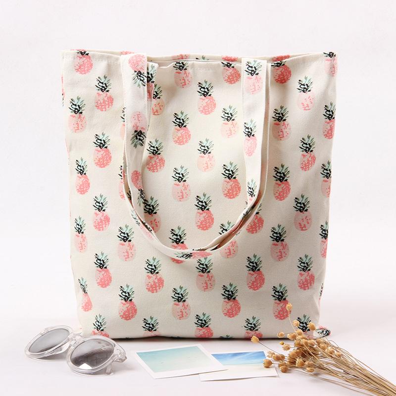 

Shopping Bags 8PCS / LOT Bag Canvas Fashion Printing Pineapple Tote Reusable Pouch Casual Folding Girls Handbag