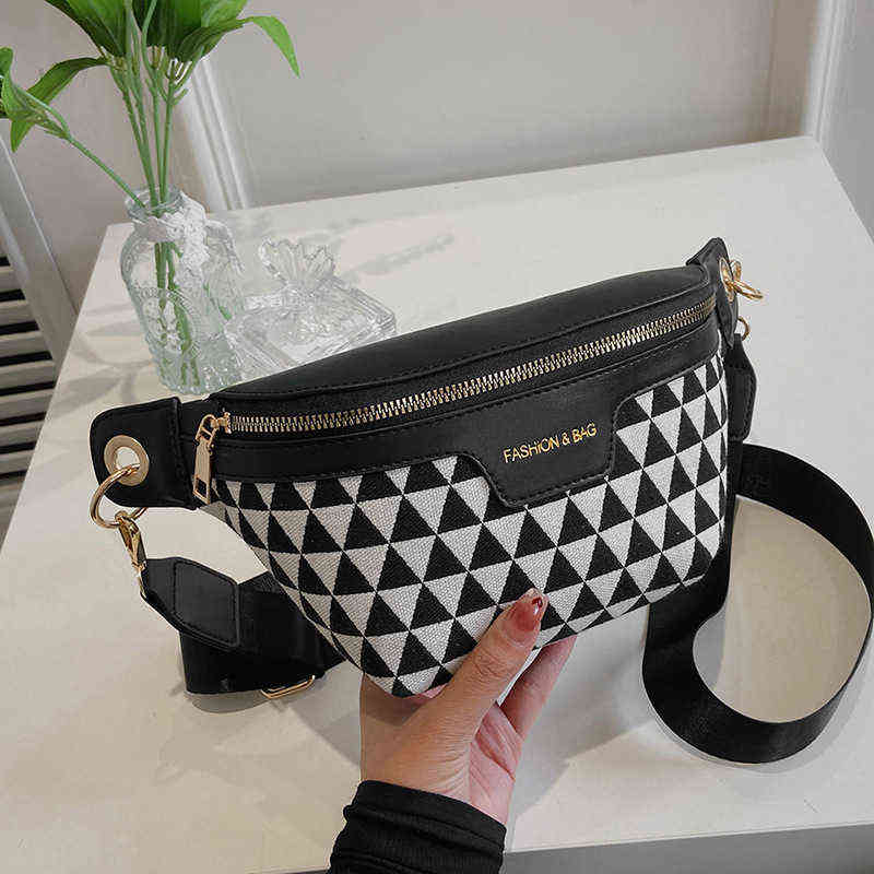 

HBP Crossbody Bag Aesthetic Geometric Pattern Plaid Fanny Packs for Women Stylish Canvas Waist Female Packaging Wide Band Belt 220727, Brown.