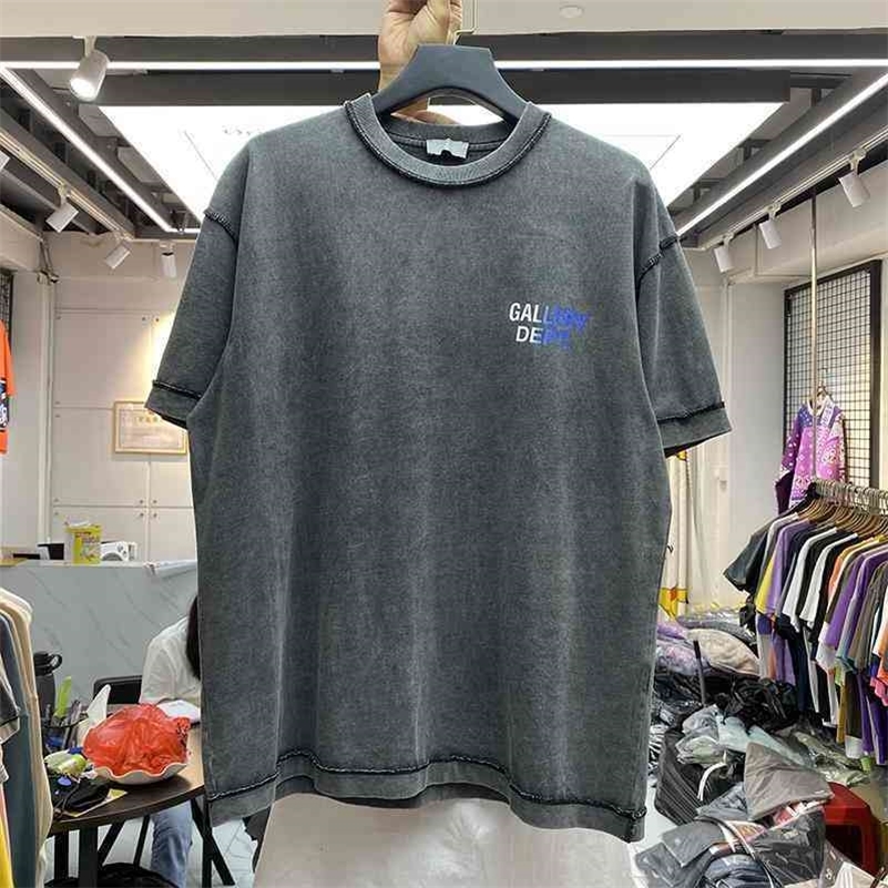 

Shirt Designer Gallerydepts with Worn Washed Loose T-shirt Reverse Side Colorful Printing Short Sleeves, Half Sleeves for Men and Women, Gray