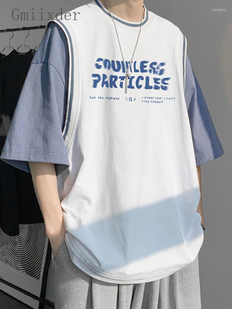 

Men's T-Shirts Gmiixder Letter Basketball T-shirt Men 2022 Summer Hip Hop Short-sleeved Women BF Trend Wild Fake Two Graphic T ShirtsMen's M, T273 white