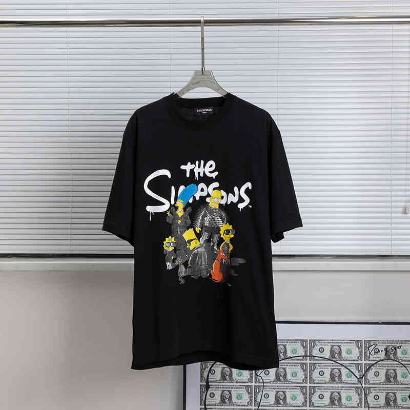 

Top Quality Balencaigass Shirt Paris Brand b Home Tail Single Summer Casual Top Simpson Cartoon Print Loose Round Neck Short Sleeve T-shirt Fashion Trend Shirts, Blue