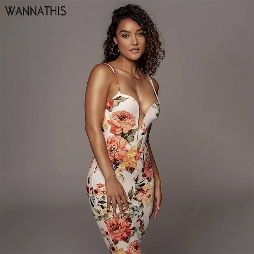 

WannaThis Floral Print Sleeveless Women AnkleLength Strapdress VNeck Korean Backless Bodycon Retro Robe Sexy Summer Gril Dress 220607, White