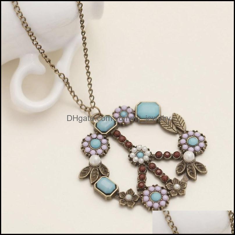 

Chains Necklaces Pendants Jewelry Retro Peace Symbol Flower Sign Necklace Pendant Ancient Gold Wreath White Pearl Men And Women Collier Gi