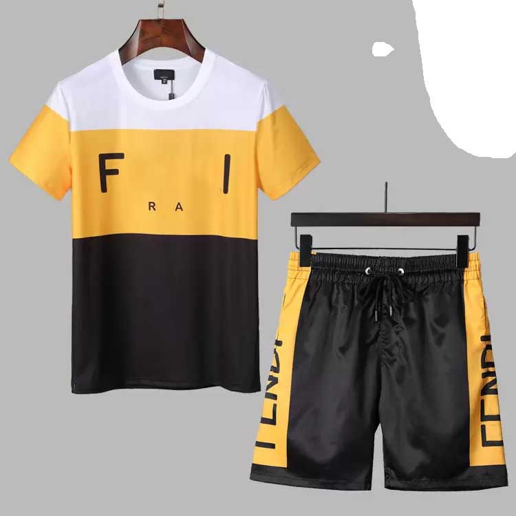 

2022 Summer Sports Men's Sportswear T-Shirt + Pants Running Shorts Suit Clothes Sports Jogging Training Gym Fitness Suit Size M-XXXL, Yellow