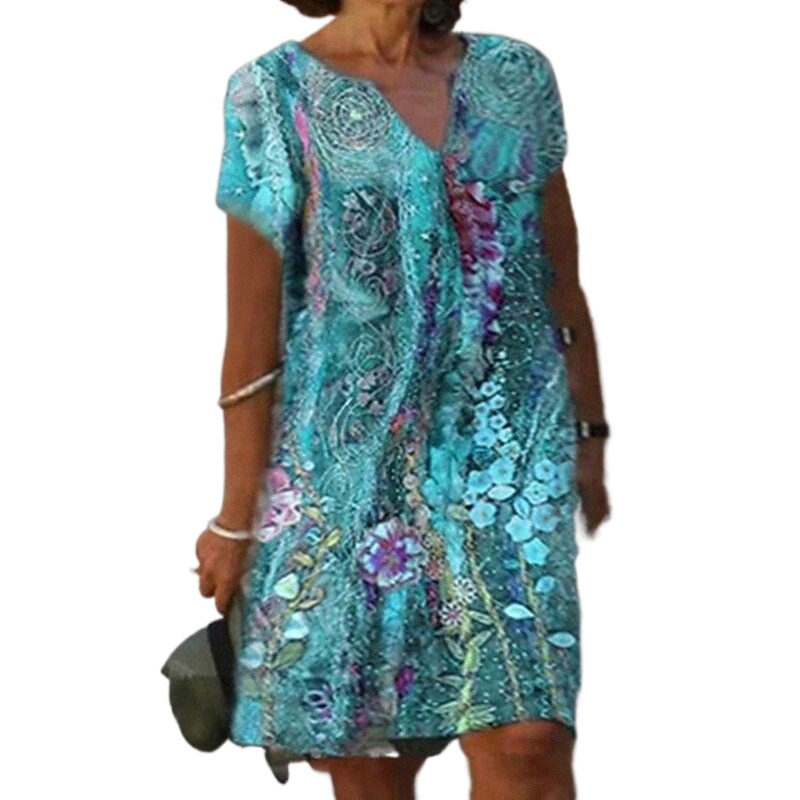 Robe de quart de taille plus femme en V Floral V Half Half Summer Summer Casual Knee Longueur Robe causal Daily Robe V3CZ #